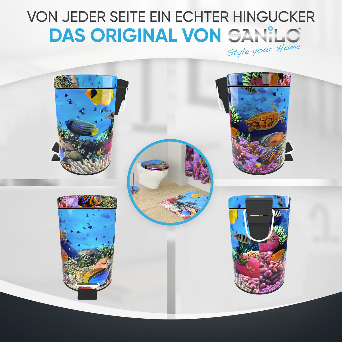 KOSMETIKEIMER Ocean - Blau/Gelb, Kunststoff/Metall (17/25/25cm) - Sanilo