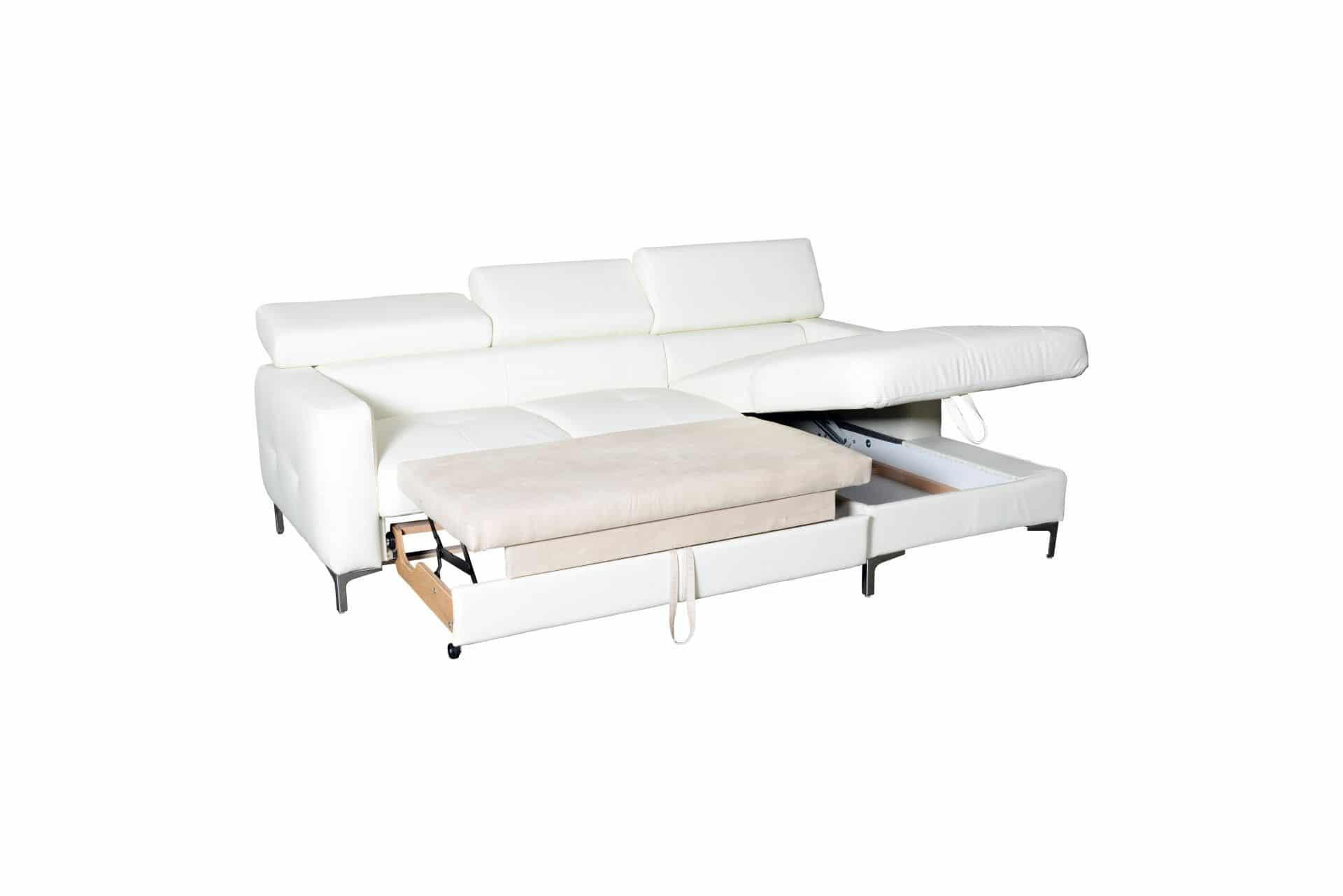 ECKSCHLAFSOFA mit Echtlederbezug, Schlaffunktion & Bettkasten - Chromfarben/Eiche Bianco, Leder/Holz (168/227cm) - Cotta