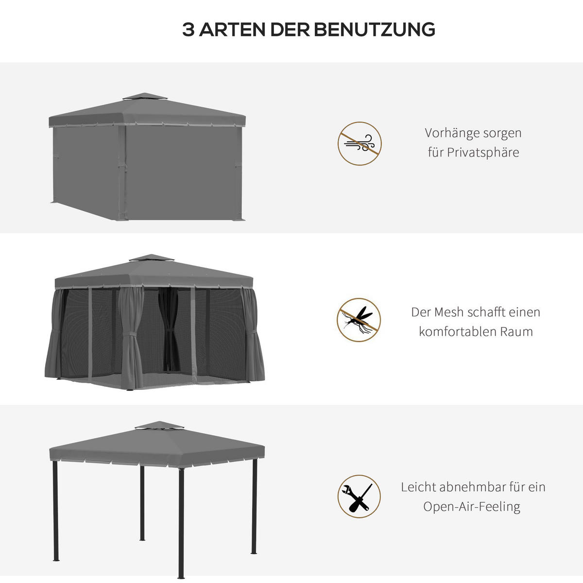 PAVILLON, Dunkelgrau, Aluminium, Metall, Polyester - Dunkelgrau, Metall (296/2.7/296cm) - Outsunny