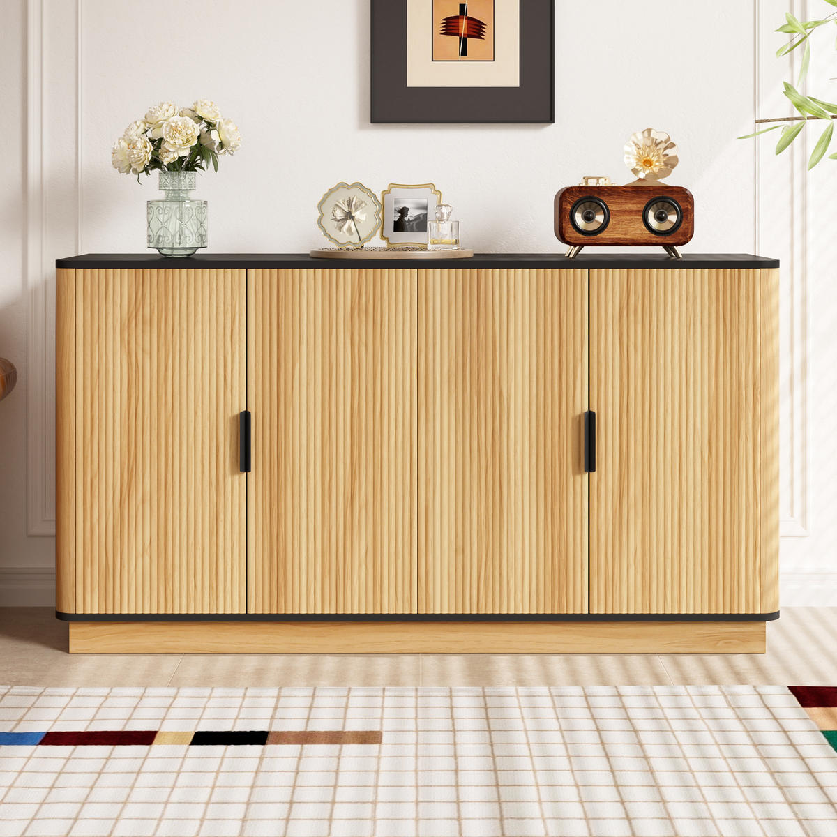 SIDEBOARD 4 Türen Riffelung Holzoptik Stauraum modern - Naturfarben, Holzwerkstoff (40/75/139cm) - FLIEKS