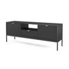 LOWBOARD Eternas 2T 1S Schwarz 154/56/39 cm – schwarze Füße, mit geriffelten Fronten und offener Ablage - Schwarz, Holzwerkstoff (154/56/39cm) - AX Living
