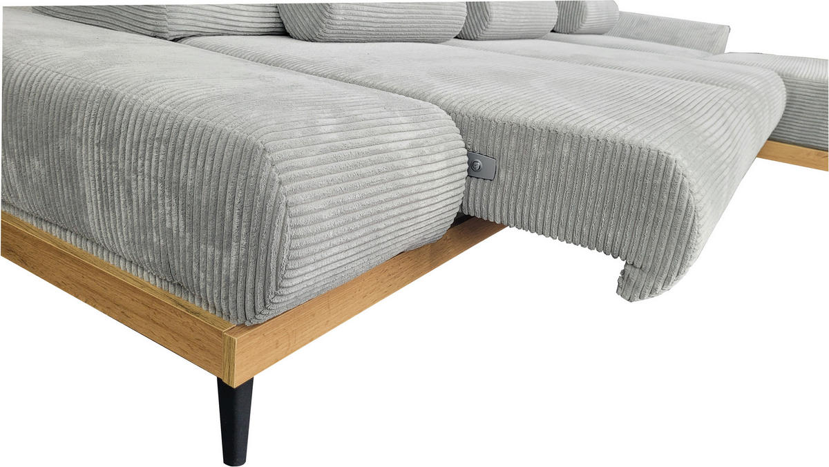 ECKSOFA MONTERO rechts, hellgrau, elektr. Sitztiefe & Kopfstützen - Hellgrau/Schwarz, Textil/Metall (316/205cm) - KS Home Concept
