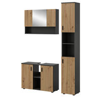 BADMÖBEL-SET Eiche, grau mit Rillen, Kombination 3-teilig 125 cm, Livia - Schwarz/Eiche Artisan, Glas/Holzwerkstoff (125/192/30cm) - Inn.Furn