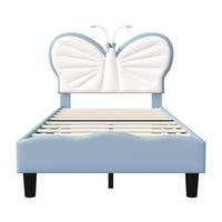 KINDERBETT Schmetterling mit LED-Leselampen 90/200 cm Samt Blau - Blau, Textil (90/200cm) - Creahappy