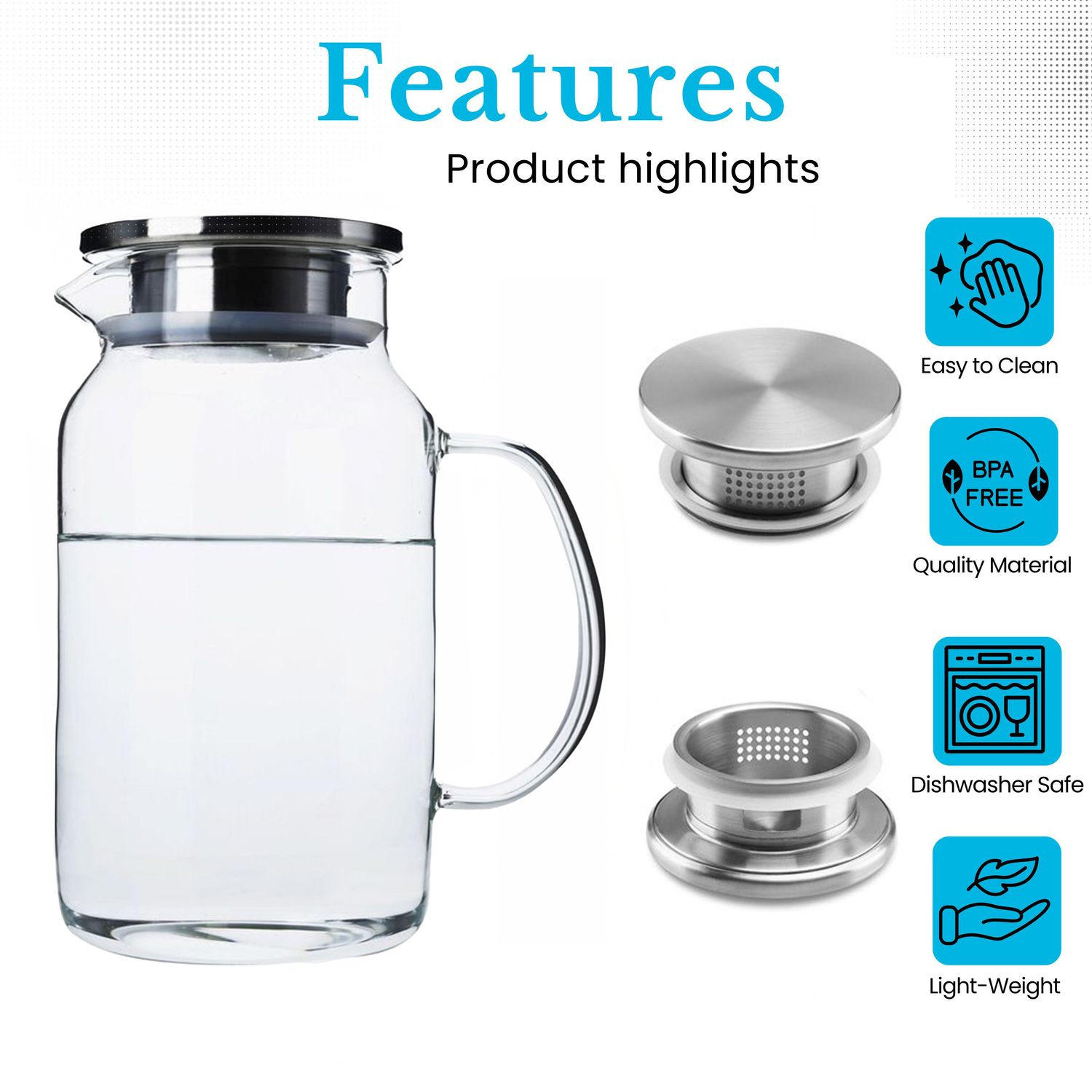 Thumbnail - Intirilife Karaffe, Transparent, Glas, 1.8 L, integriertes Sieb, Kaffee & Tee, Kannen, Karaffen