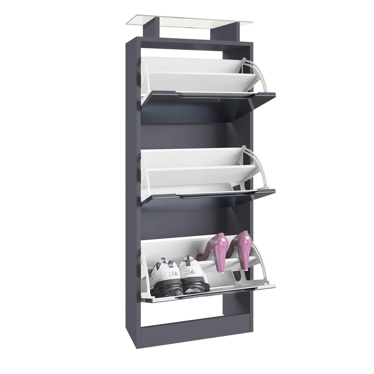 SCHUHSCHRANK Space Grau Hochglanz - Grau, Holzwerkstoff (46/128/23cm) - Vladon