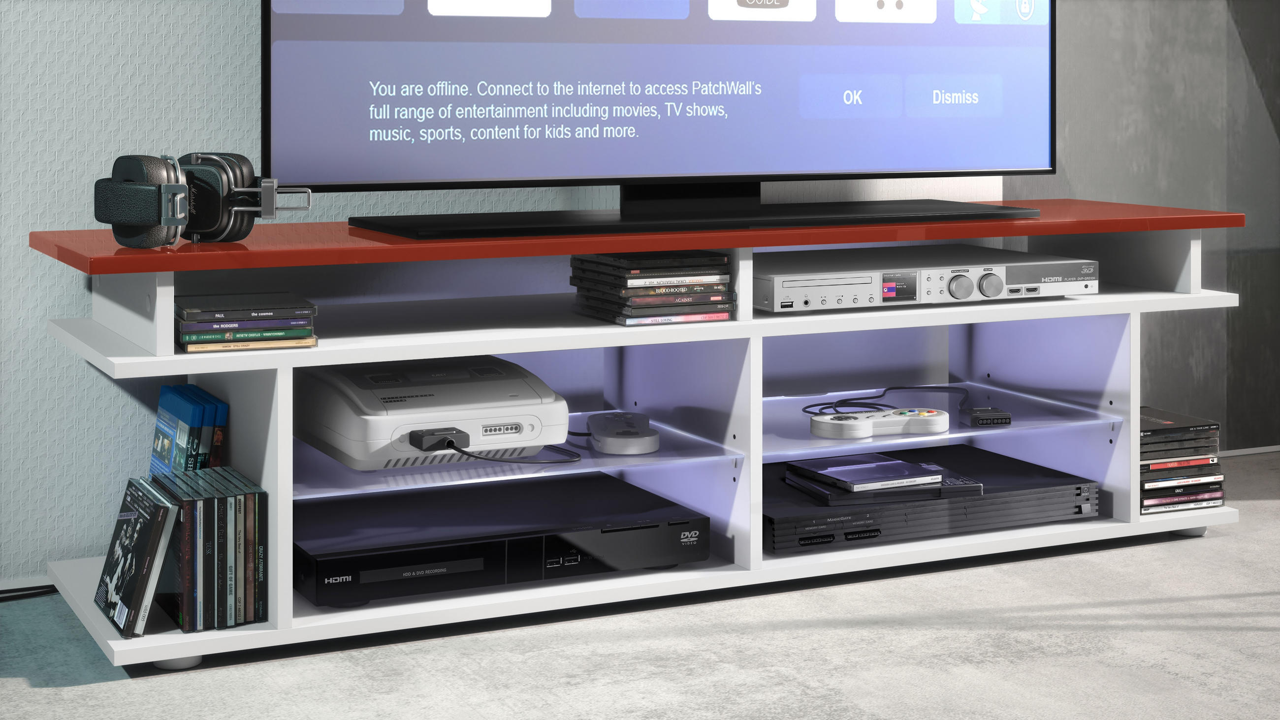 LOWBOARD Movie Platte des TV-Aufsatzes in Bordeaux Hochglanz - Bordeaux, Holzwerkstoff (138.5/39/37.5cm) - Vladon