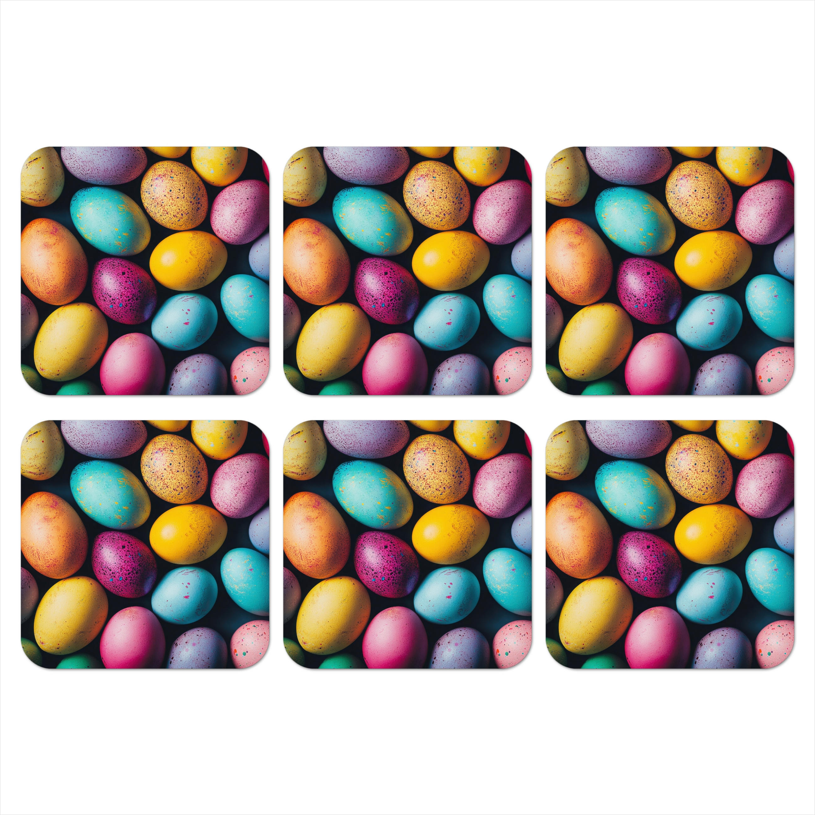 GLASUNTERSETZER 6er-Set Bunt - Ostereier - Spritzer 10x10 cm - Multicolor, Naturmaterialien (10/0.2cm) - MuchoWow