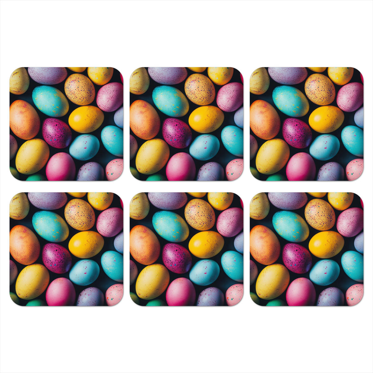 GLASUNTERSETZER 6er-Set Bunt - Ostereier - Spritzer 10x10 cm - Multicolor, Naturmaterialien (10/0.2cm) - MuchoWow