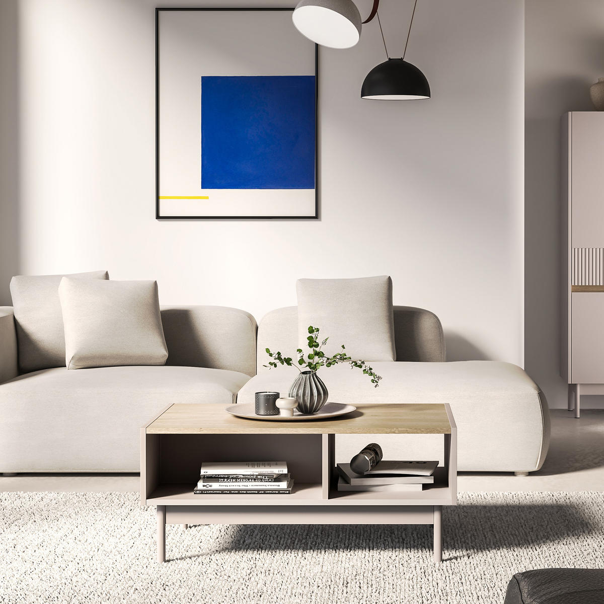 COUCHTISCH NALIA, Kaffeetisch, Creme/Eiche - Eichefarben/Creme, Holzwerkstoff/Metall (60/90/40cm) - KONSIMO®