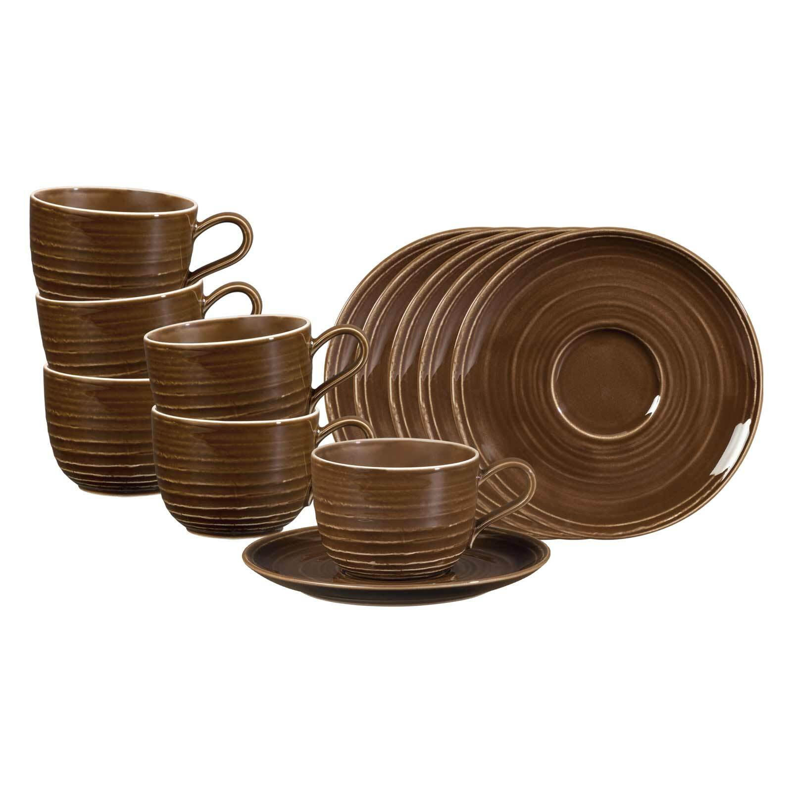 KAFFEETASSEN MIT UNTERTASSEN Terra Erdbraun 260 ml 6er Set - Braun, Keramik (0.26L) - Seltmann Weiden