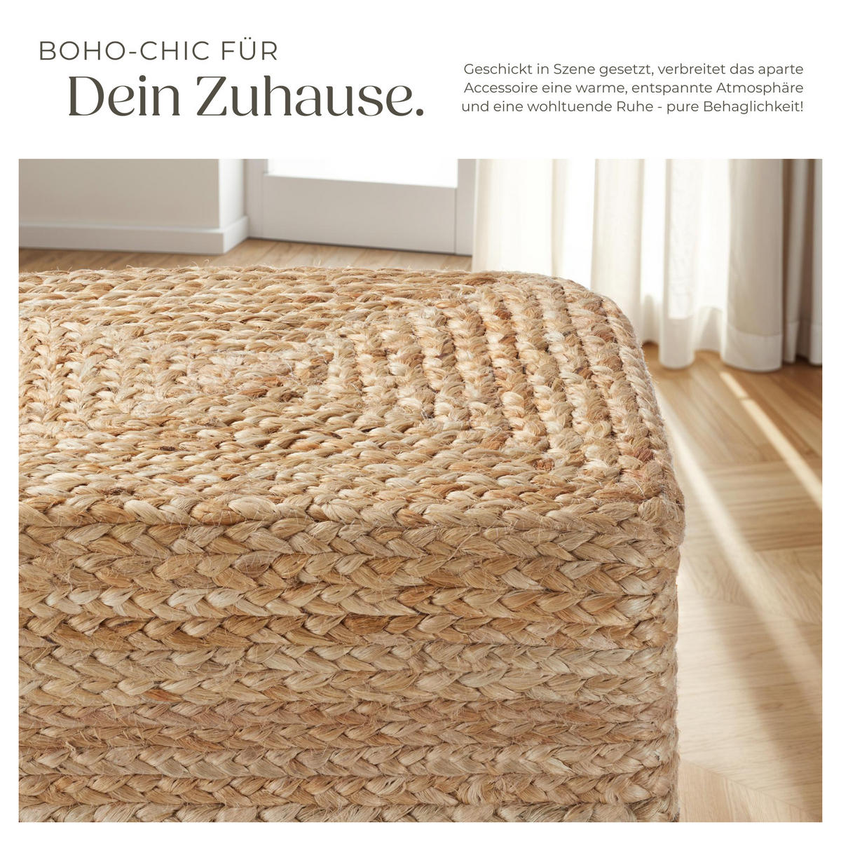 HANDGEFERTIGTER POUF Banno Cube,40 x 40 x 41 cm, Belastbarkeit 150 kg,beige - Beige, Textil (40/41/40cm) - tectake