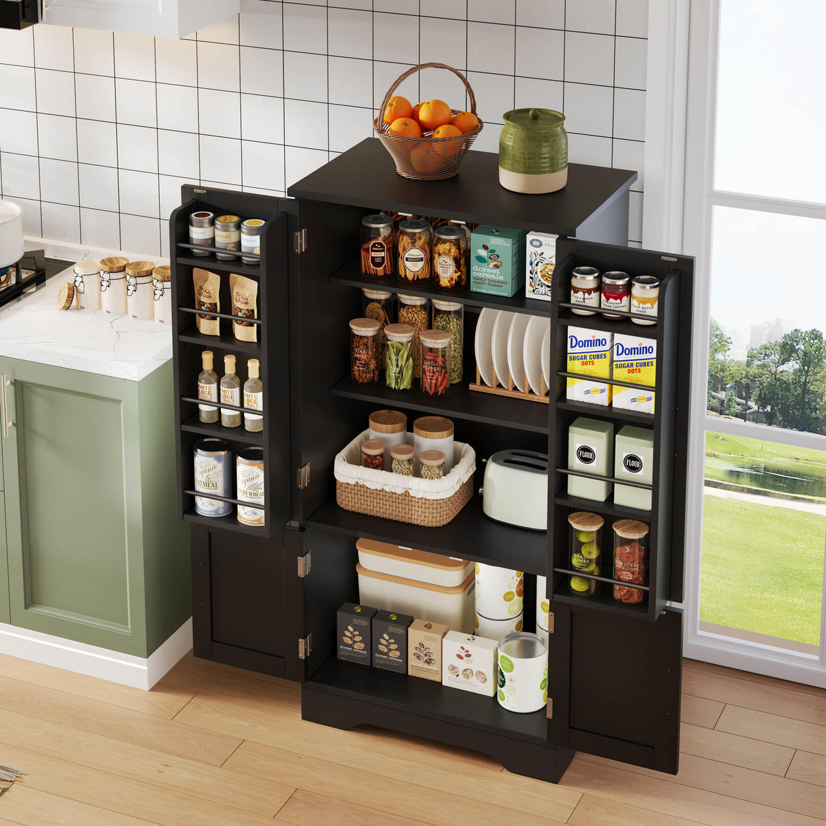 BUFFET 60/40/120 cm schwarz aus MDF mit LED-Sensorlicht - Schwarz, Holzwerkstoff (60/120/40cm) - OKWISH