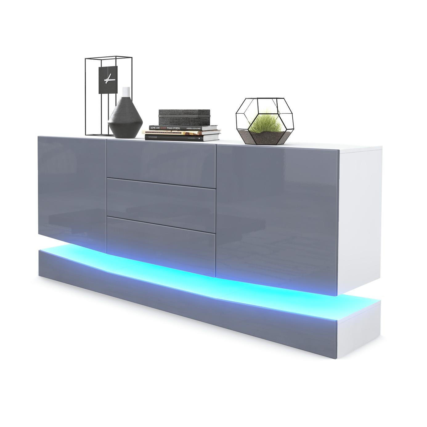 SIDEBOARD City Fronten in Grau Hochglanz - Grau, Holzwerkstoff (178/82/39cm) - Vladon
