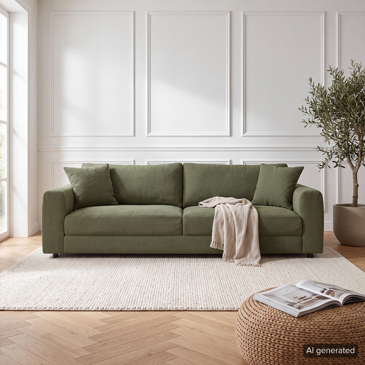 3-SITZER SOFA - Schwarz/Grün, Holz/Kunststoff (238/79/106cm) - home24