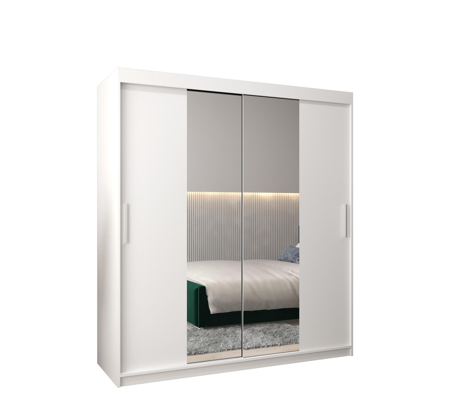 SCHWEBETÜRENSCHRANK 200/180/62 2-türig - Silberfarben/Weiß, Holz/Kunststoff (180/200/62cm) - MÖBEL KRYSPOL