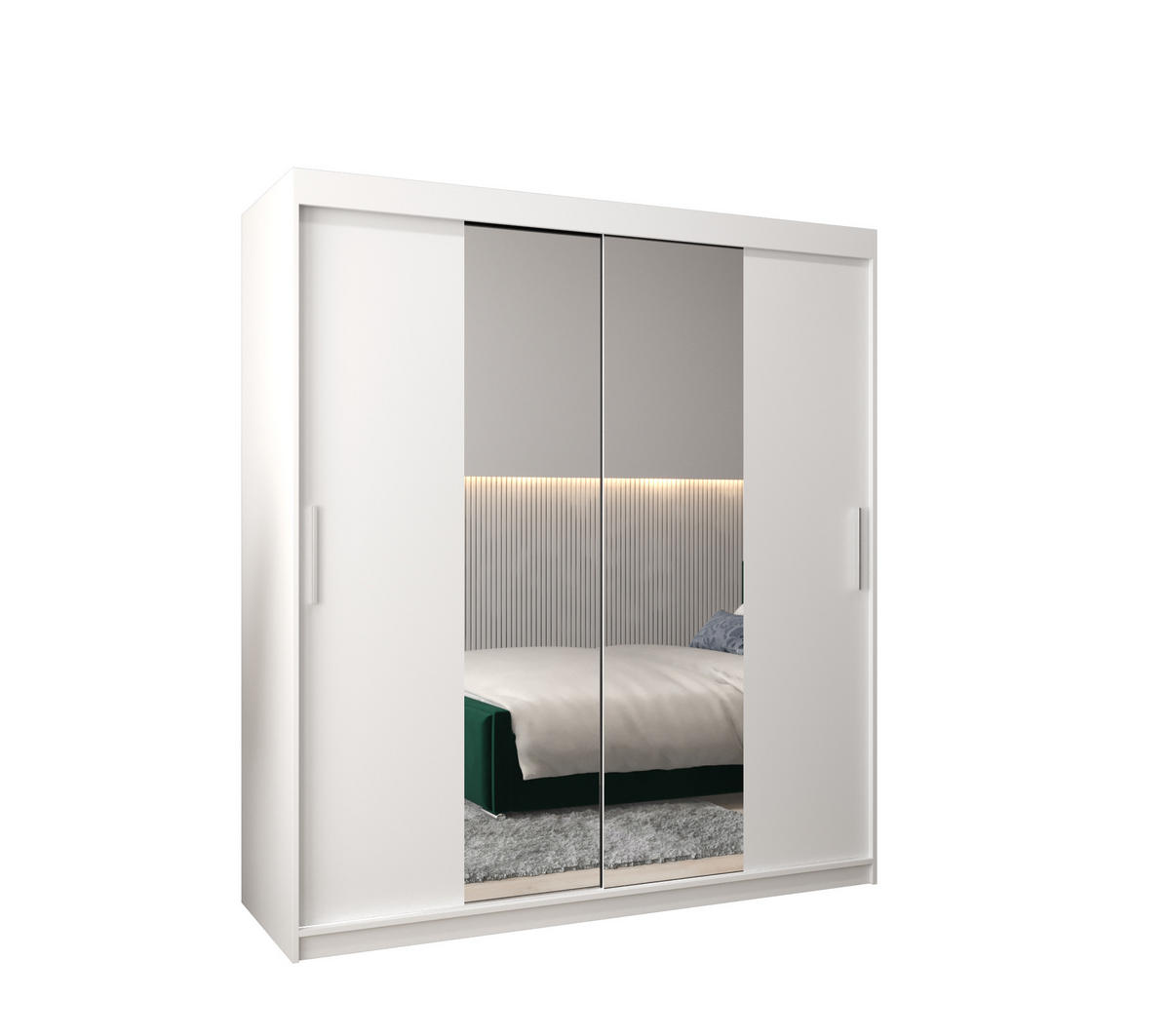 SCHWEBETÜRENSCHRANK 200/180/62 2-türig - Silberfarben/Weiß, Holz/Kunststoff (180/200/62cm) - MÖBEL KRYSPOL