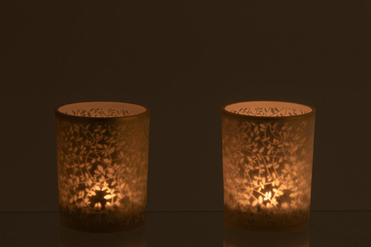 WINDLICHT BLÄTTCHEN Gold - Weiß, Glas (10/12.5cm) - J-Line