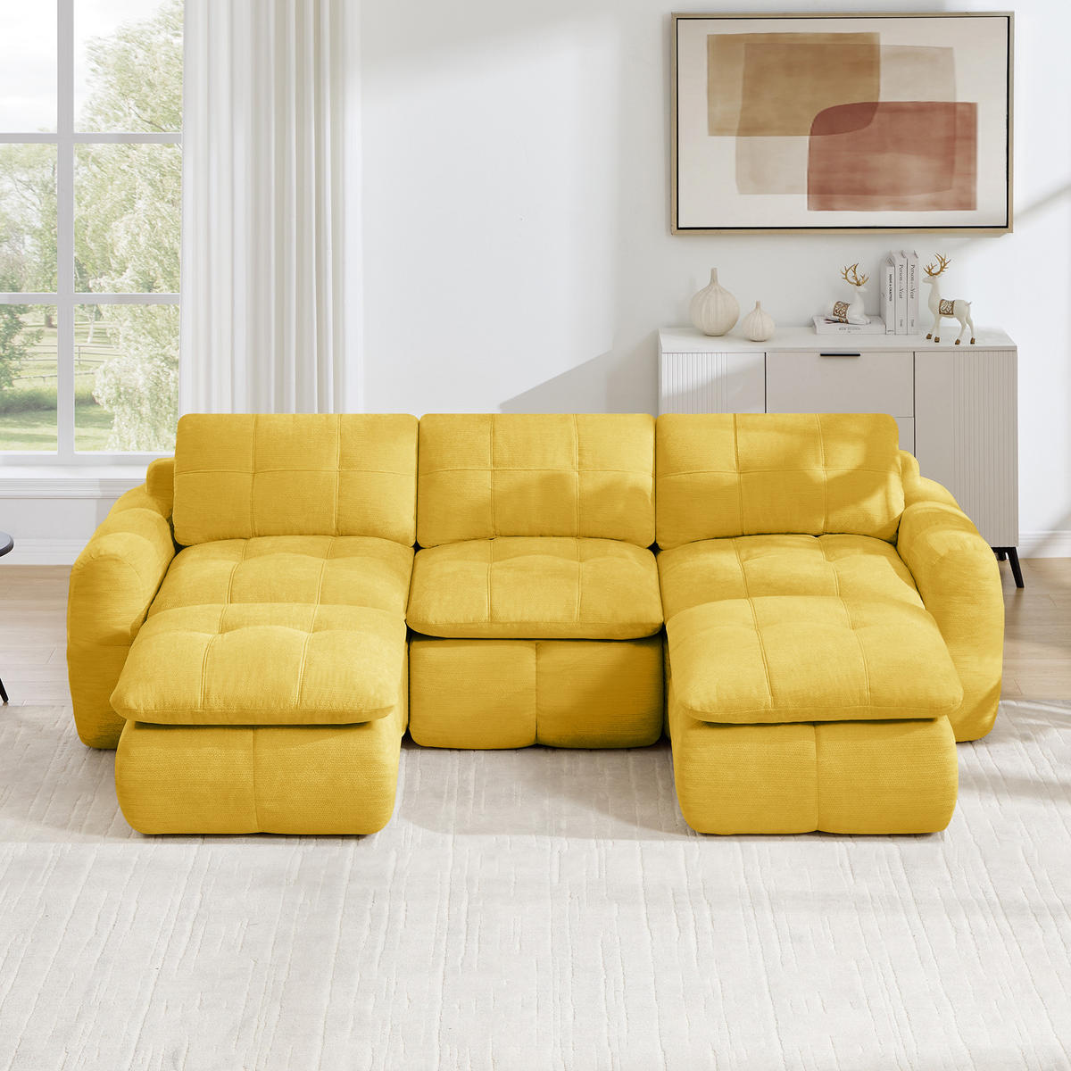 WOHNLANDSCHAFT DE-34464 U-Form mit 2 Ottomanen Gelb - Gelb, Textil (160/68/264cm) - ComfortXL
