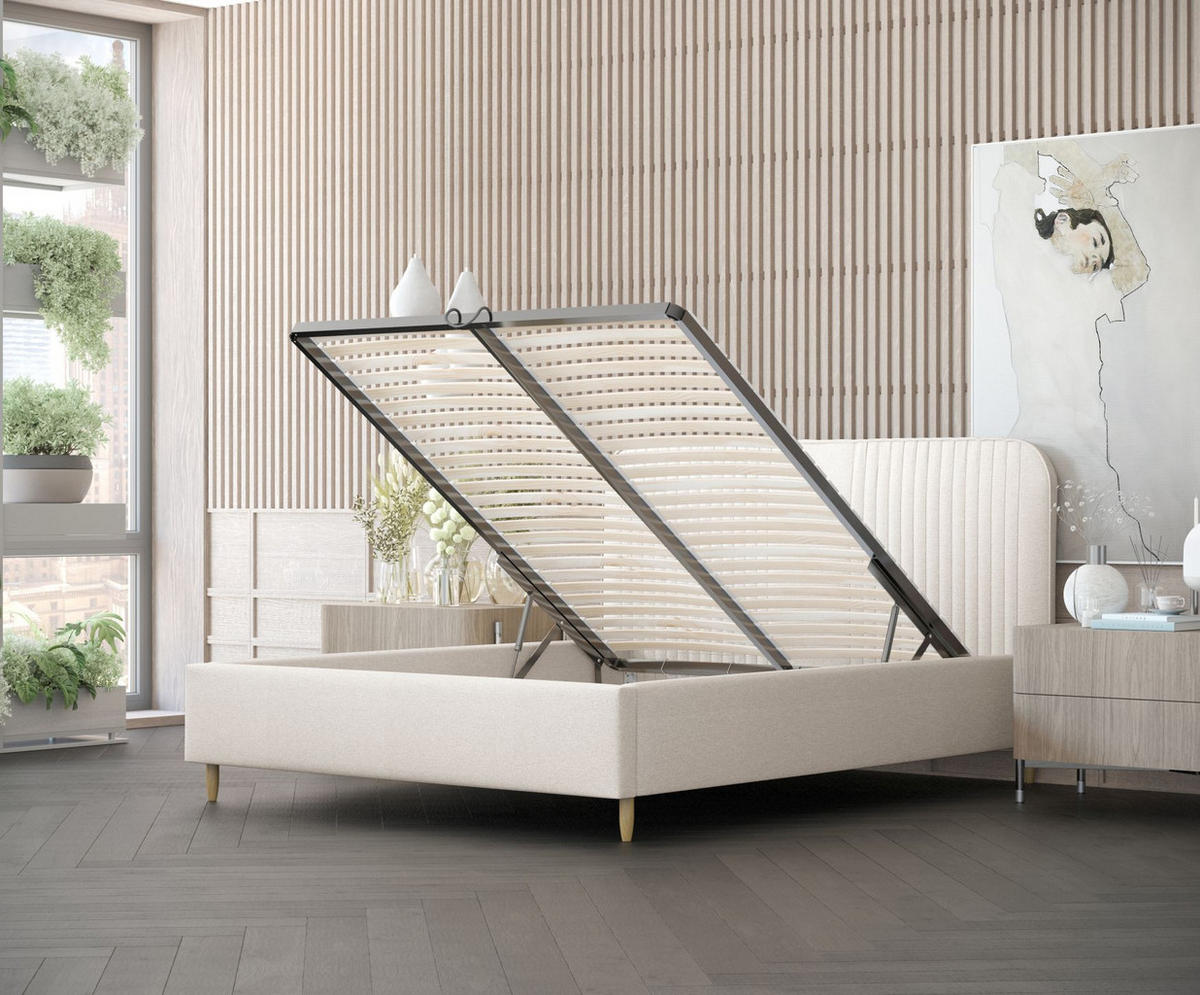 POLSTERBETT Livy Creme 120/200 cm im Webstoff - Creme/Naturfarben, Holz/Holzwerkstoff (120/200cm) - Maison de Reve