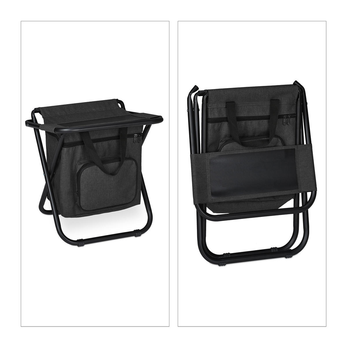CAMPINGHOCKER - Schwarz, Textil/Metall (35/60/35cm) - Relaxdays