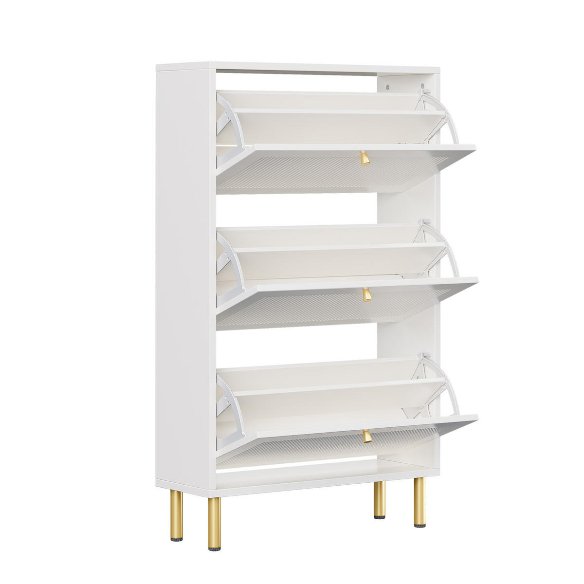 SCHUHSCHRANK Weiß 3 Klappen 6 Fächer schmal 73x23x125cm - Weiß, Holzwerkstoff (25/125/73cm) - FLIEKS