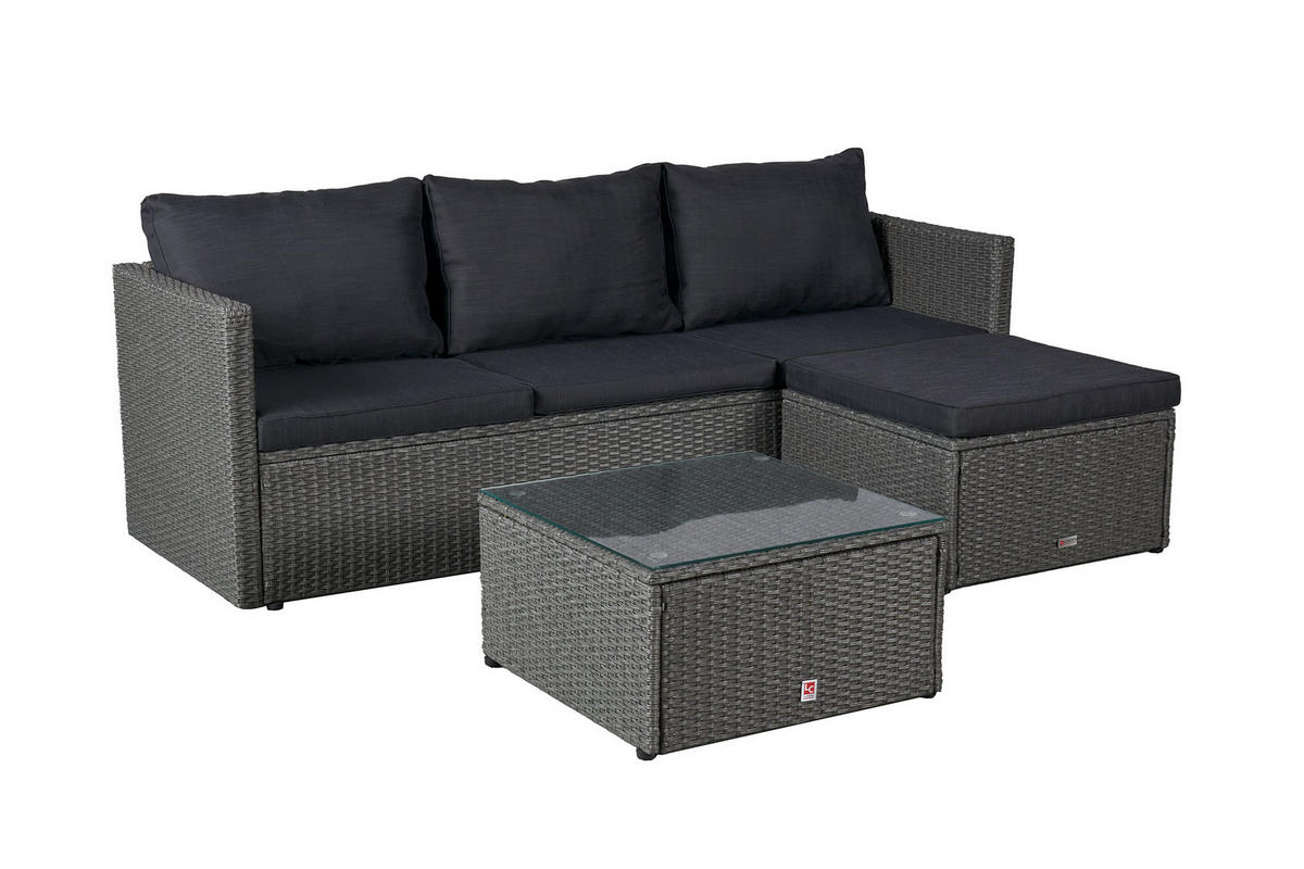 LOUNGESET Manila, Polyrattan, Grau - Grau, Kunststoff/Metall - dasmöbelwerk