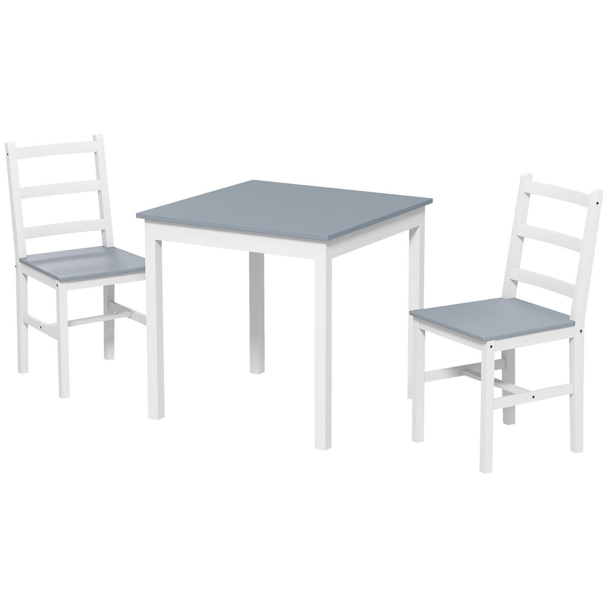 ESSGRUPPE für 2 Personen mit Tisch und 2 Stühlen, Kiefernholz Sitzgruppe in Weiß und Grau für Küche - Grau, Holz (75/75/75cm)