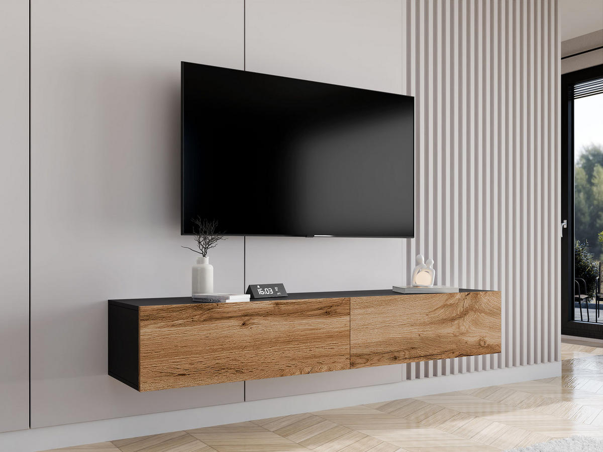 TV-LOWBOARD Vigo 180 - Eiche Wotan/Schwarz, Holzwerkstoff (180/30/40cm) - MIRJAN24