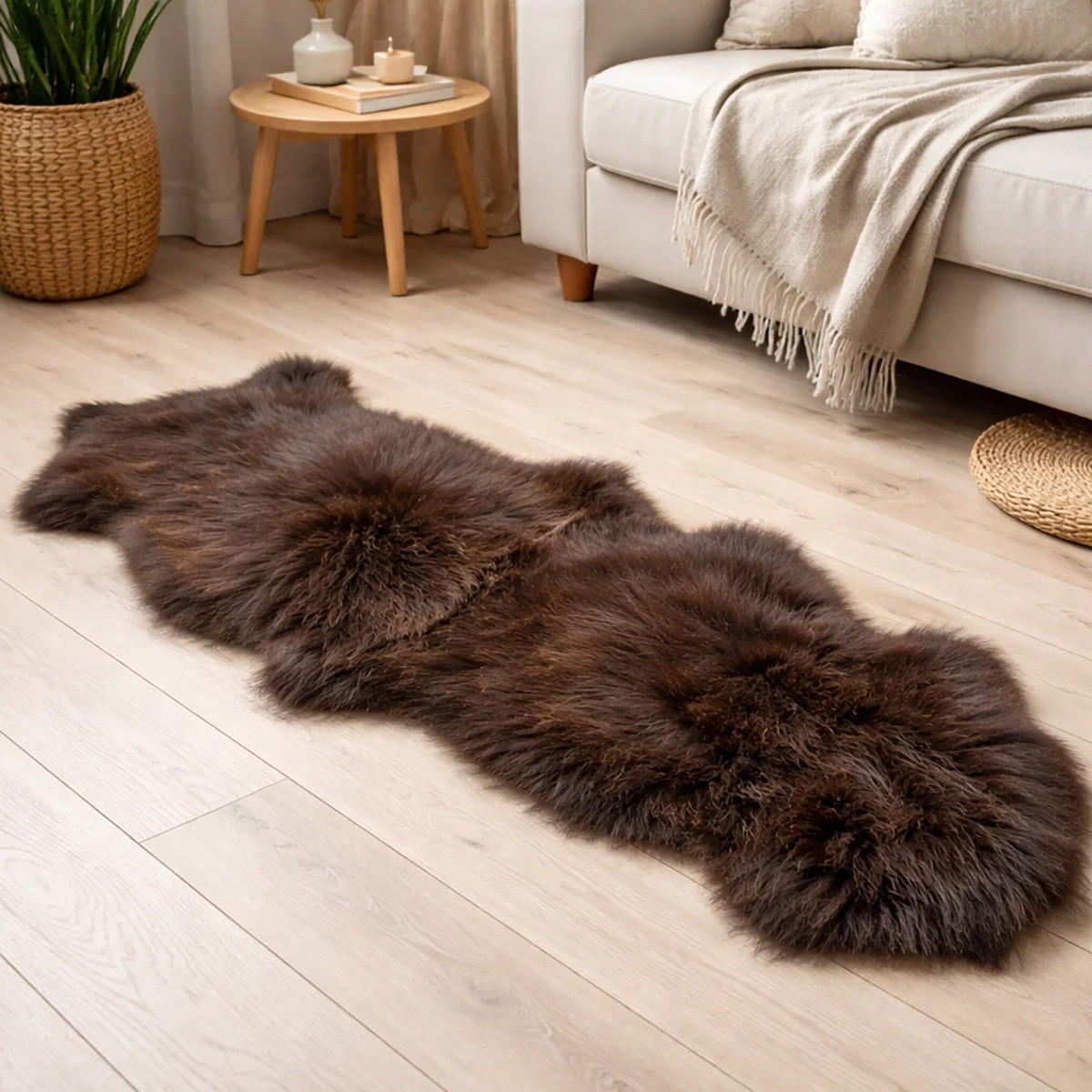 TEPPICH Öko Schaffell Zwei Felle Naturbraun 180/65 cm - Braun, Fell (65/180cm) - Provellus