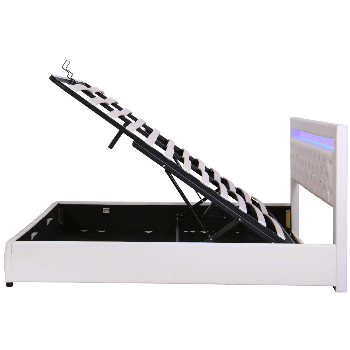 POLSTERBETT 180/200 cm Weiß Funktionsbett mit Stauraum und LED-Beleuchtung - Weiß, Kunststoff (180/200cm) - OKWISH