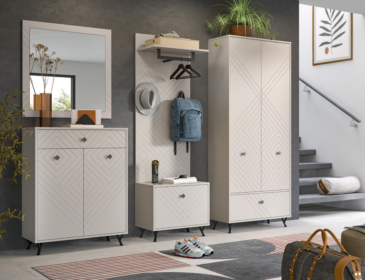 SCHUHSCHRANK Sand matt 80 cm, Mehrzweckschrank mit gefräster Struktur - Sandfarben/Beige, Holzwerkstoff/Metall (80/190/35cm) - Inn.Furn