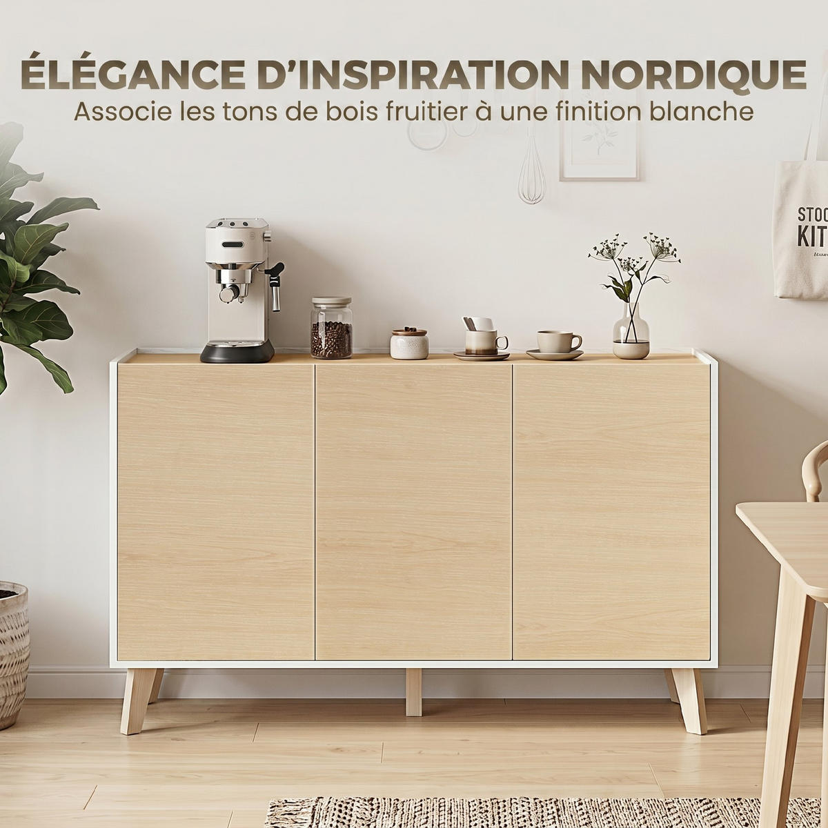 SIDEBOARD Holzfarben und Weiß, 3 Türen, 120/35/73,5 cm - Weiß, Holz (120/73.5/35cm) - PANGIVO
