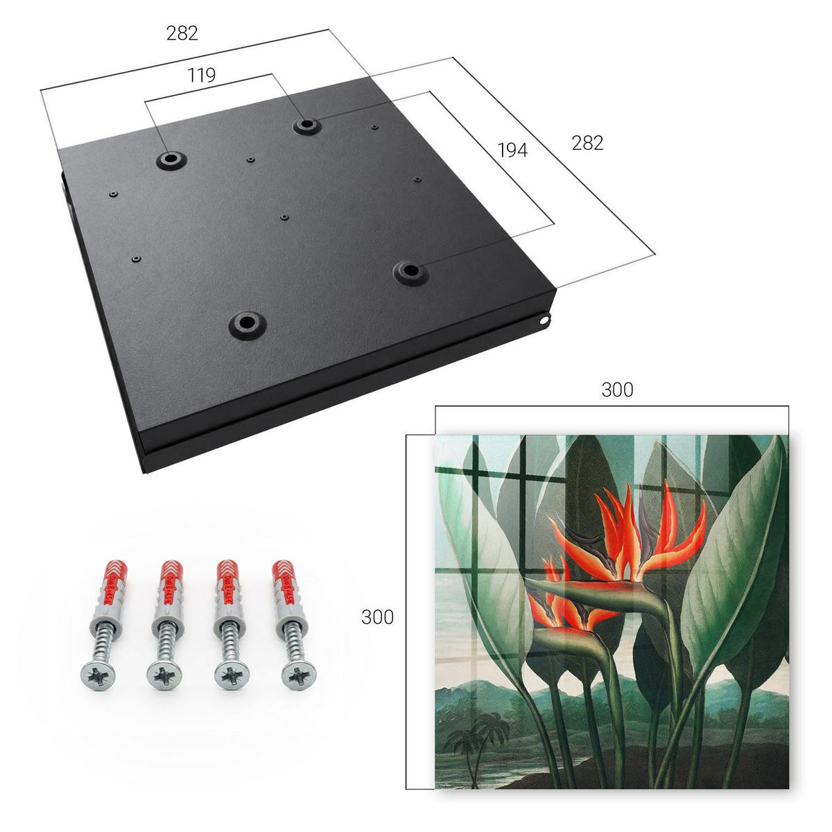 SCHLÜSSELBOX Schwarz 30x30 cm- Türöffnung nach rechts - Die Exotik der Natur - Grün, Metall (30/30/5cm) - TULUP