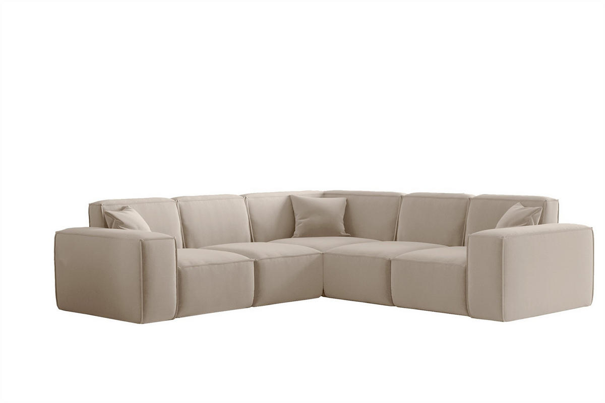 ECKSOFA Univ Celes Premium Opera Velvet - Sandfarben, Holzwerkstoff/Textil (246/246cm) - Fun Möbel