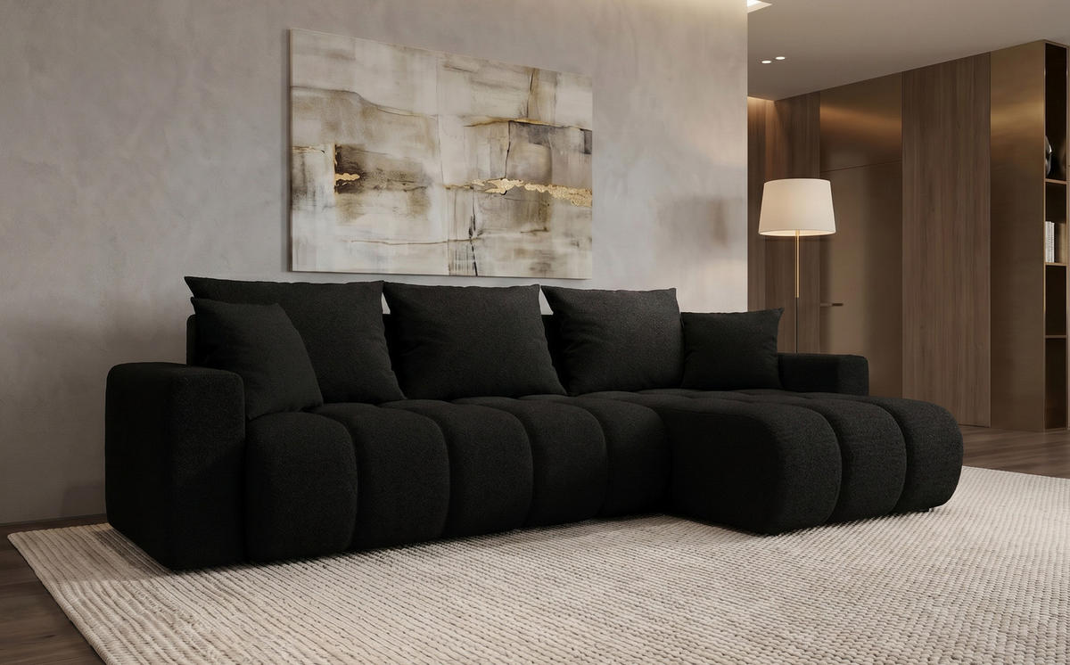 ECKSOFA GERRO Schlaffunktion Bettkasten Universal Boucle Schwarz - Schwarz, Textil (237/142cm) - Luxkor24