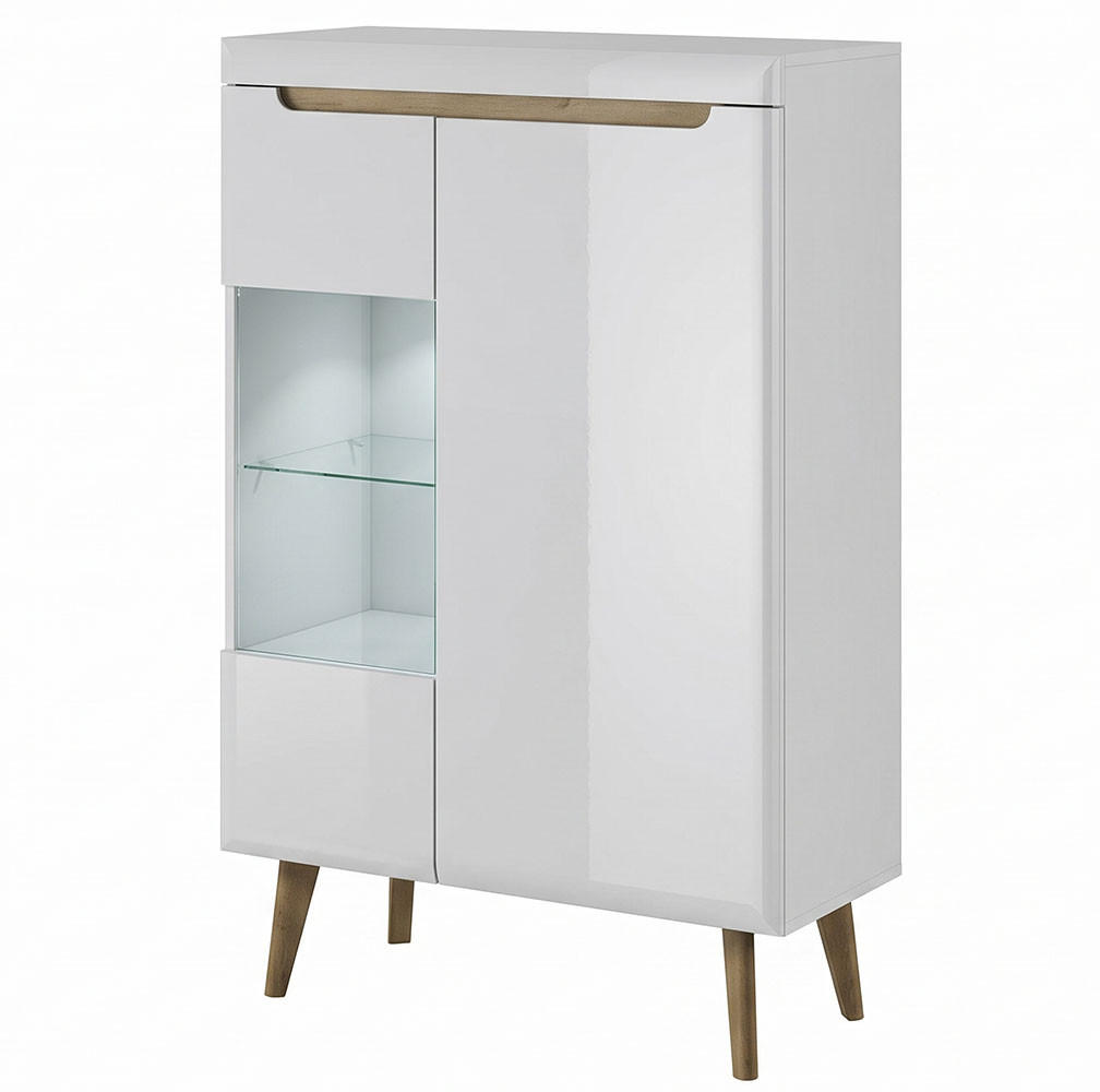 Feldmann-Wohnen Highboard Weiß Hochglanz, Eiche 90x314x40 cm