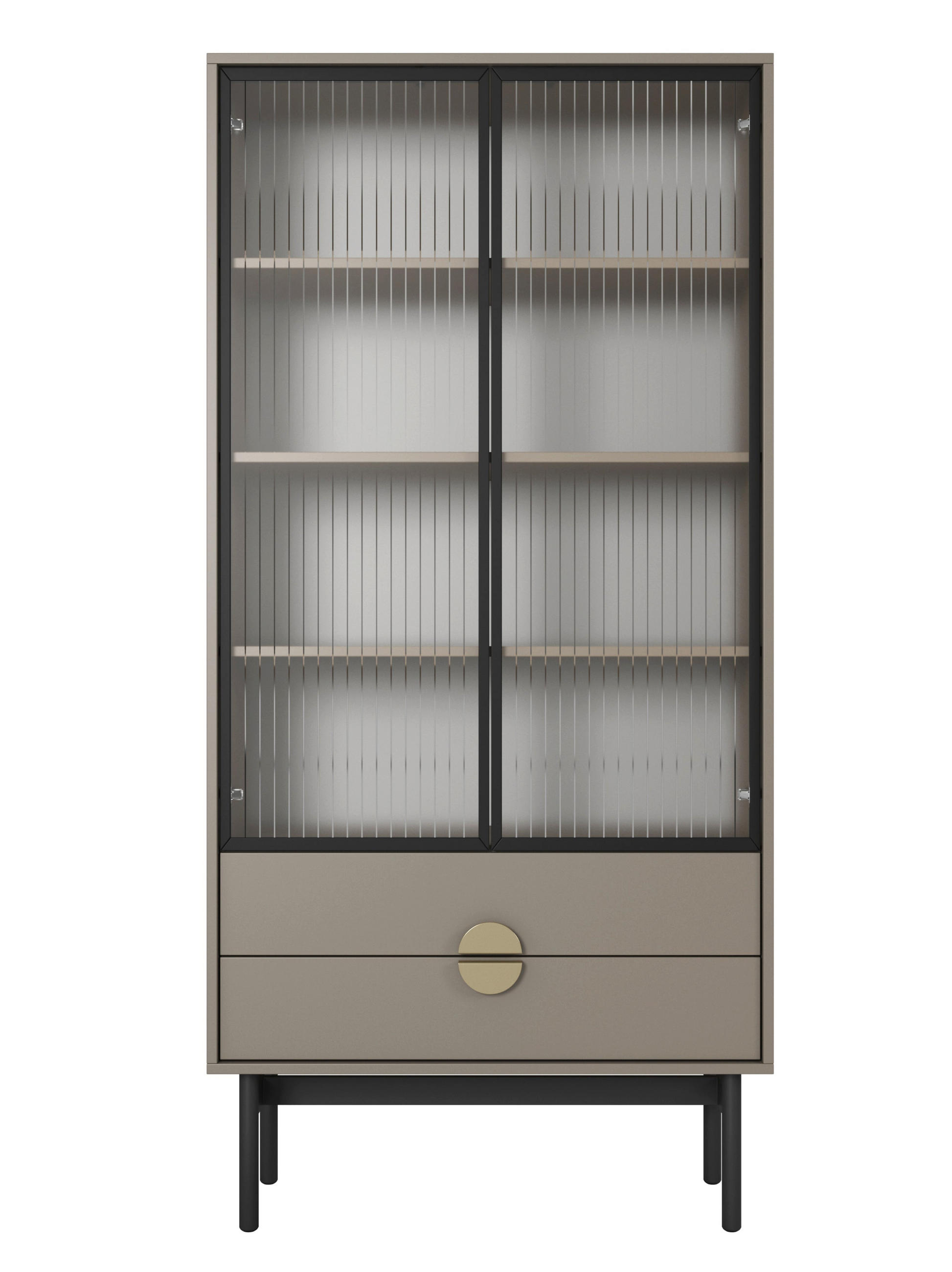 VITRINE Stoon II Steingrau 175 cm - Goldfarben/Schwarz, Holzwerkstoff/Metall (85/179/41cm) - Selsey