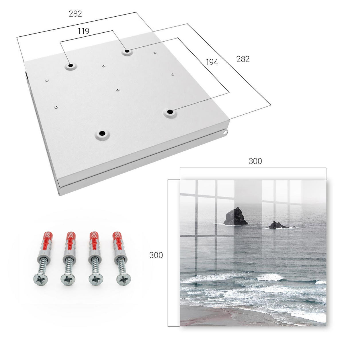 SCHLÜSSELBOX Weiß 30x30 cm – Türöffnung nach rechts - Meer aus Felsen - Grau, Metall (30/30/5cm) - TULUP