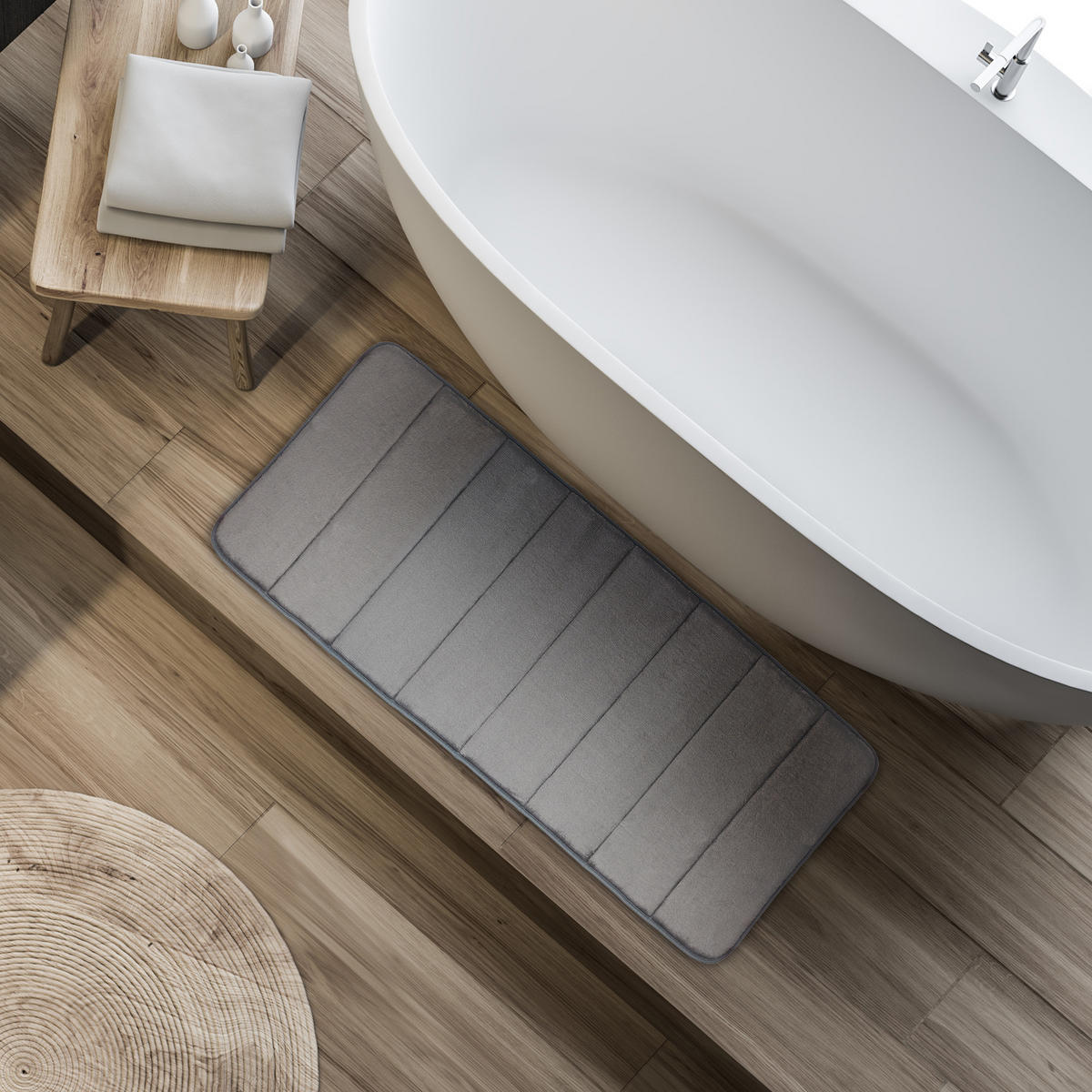 BADEMATTE Memoryschaum - Grau, Kunststoff/Textil (49/114cm) - Relaxdays