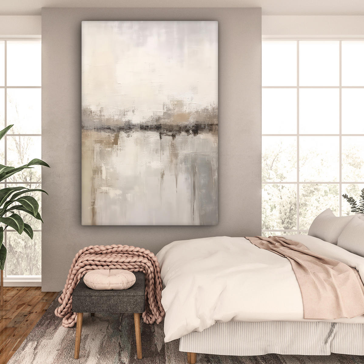 LEINWANDBILD Moderne Kunst - Abstrakt - Beige Deko Groß 90x140 cm - Beige, Textil (90/140cm) - MuchoWow