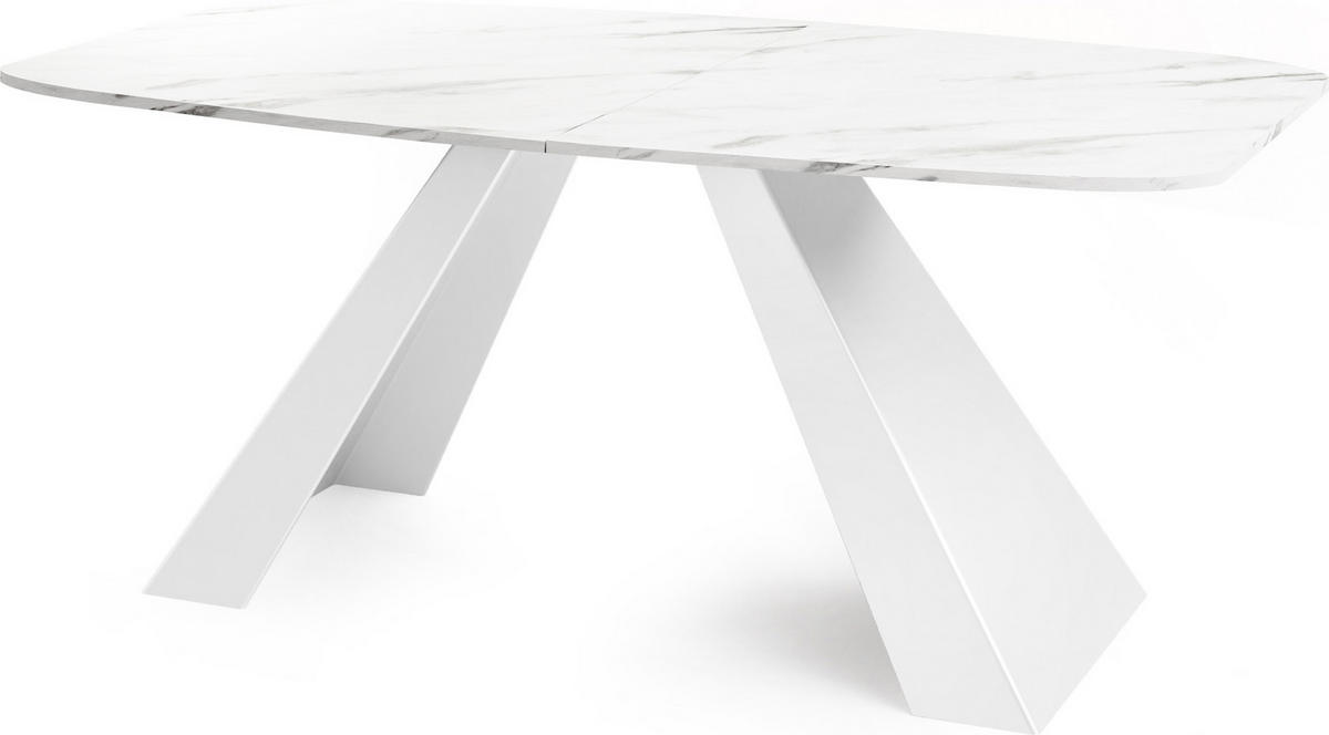 ESSTISCH Monte Weiß rechteckig ausziehbar, Marmor Weiß 160-200/80/76 cm - Ecru/Weiß, Holzwerkstoff/Metall (160/80/76cm) - WFL GROUP