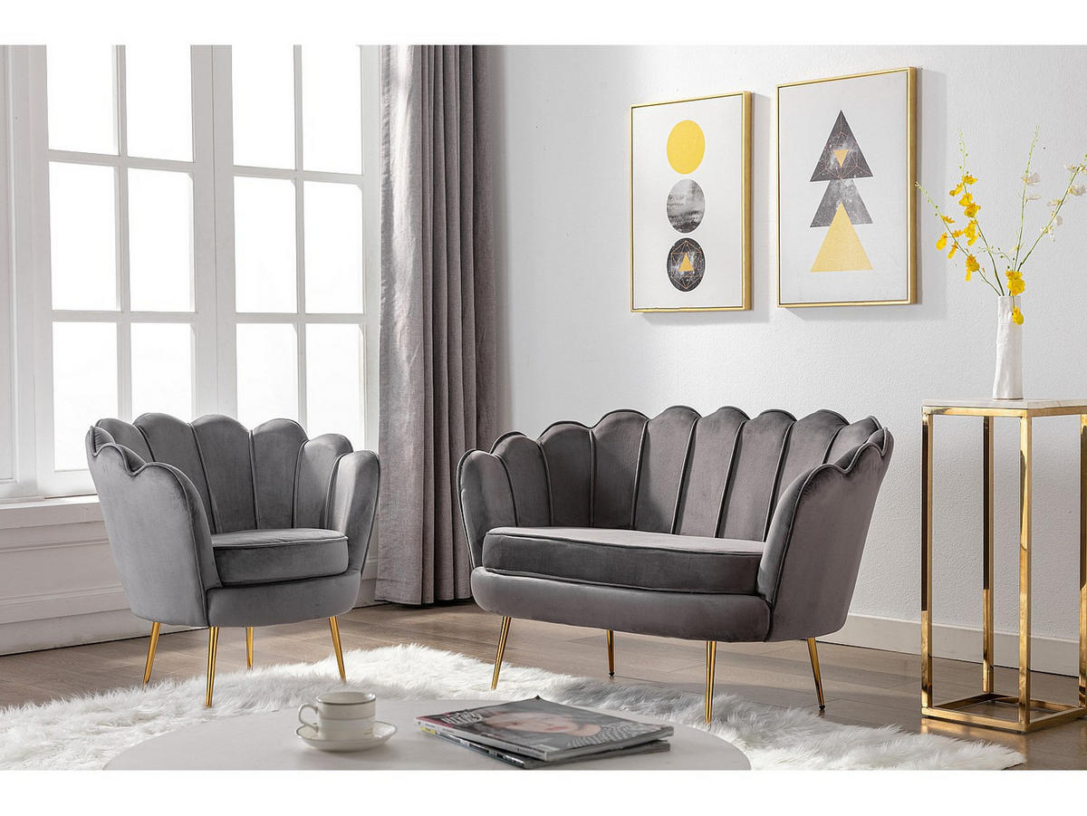 COUCHGARNITUR Muschel 2+1 - Samt - Anthrazit - DANDELION - Anthrazit, Textil (124/78/75cm) - Pascal Morabito