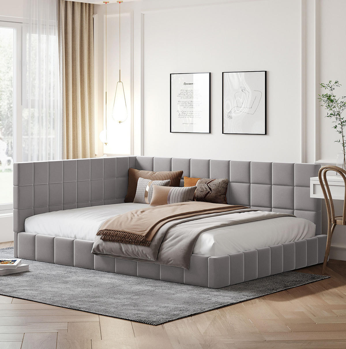 POLSTERBETT 140/200 cm Grau aus Stoff mit Lattenrost - Grau, Leder (140/200cm) - OKMYHOME