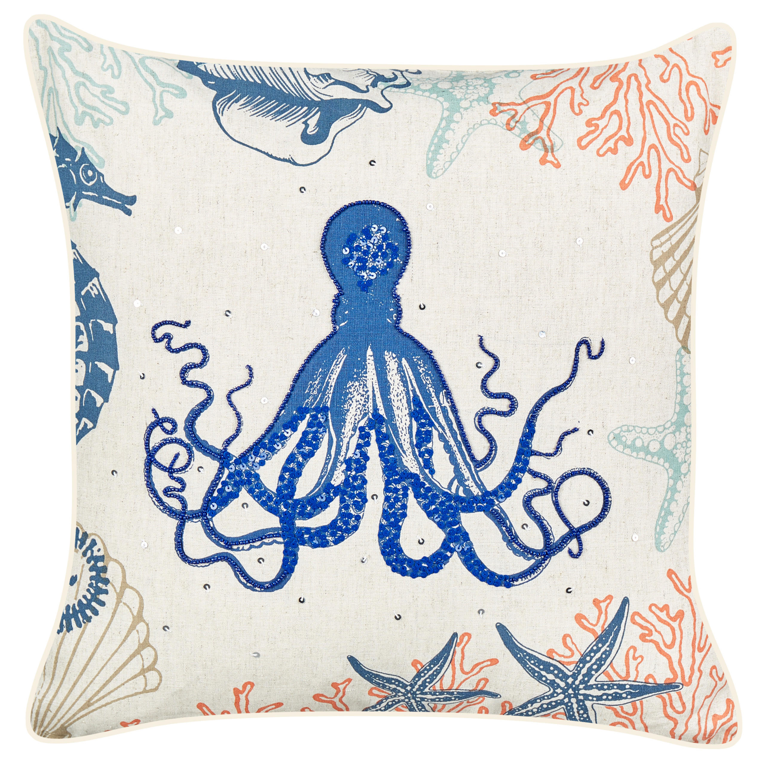 DEKOKISSEN 2er-Set Beige 45/45 cm Acropora - Blau/Beige, Textil (45/45cm) - Beliani