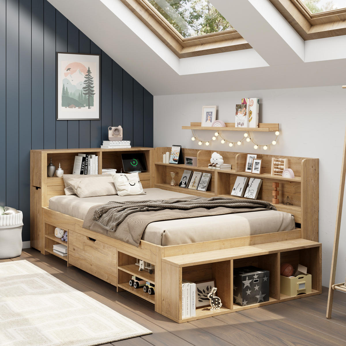 KINDERBETT 90/200 cm Natur aus Sperrholz mit Stauraum - Naturfarben, Holz (90/200cm) - OKMYHOME