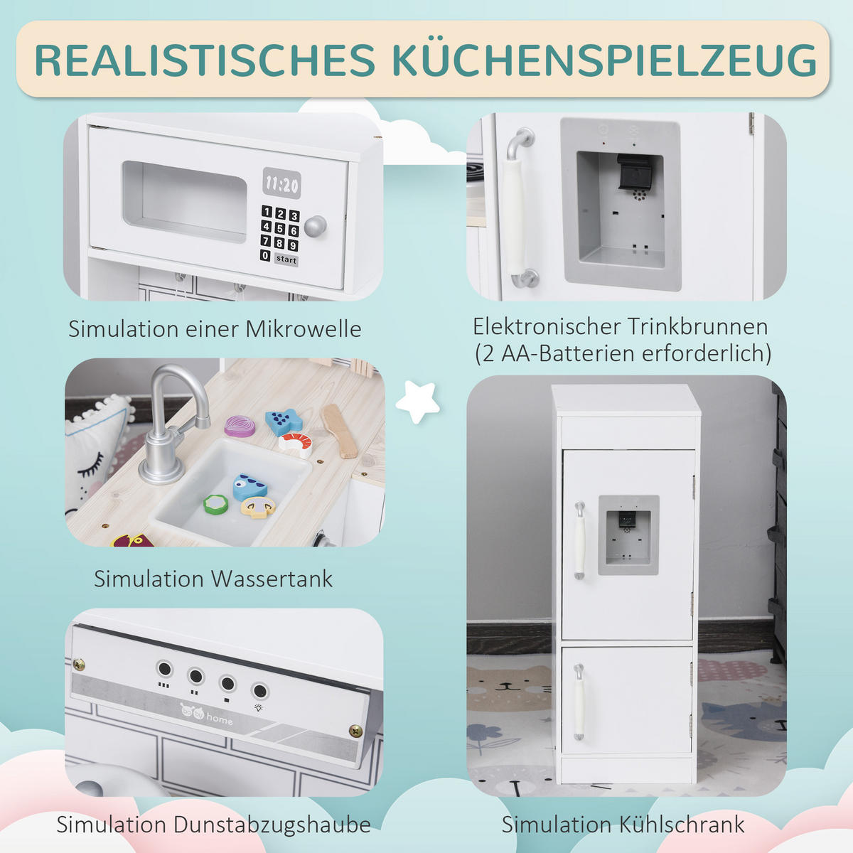 KINDERKÜCHE - Weiß, Holzwerkstoff (86/64/84.5cm) - HOMCOM