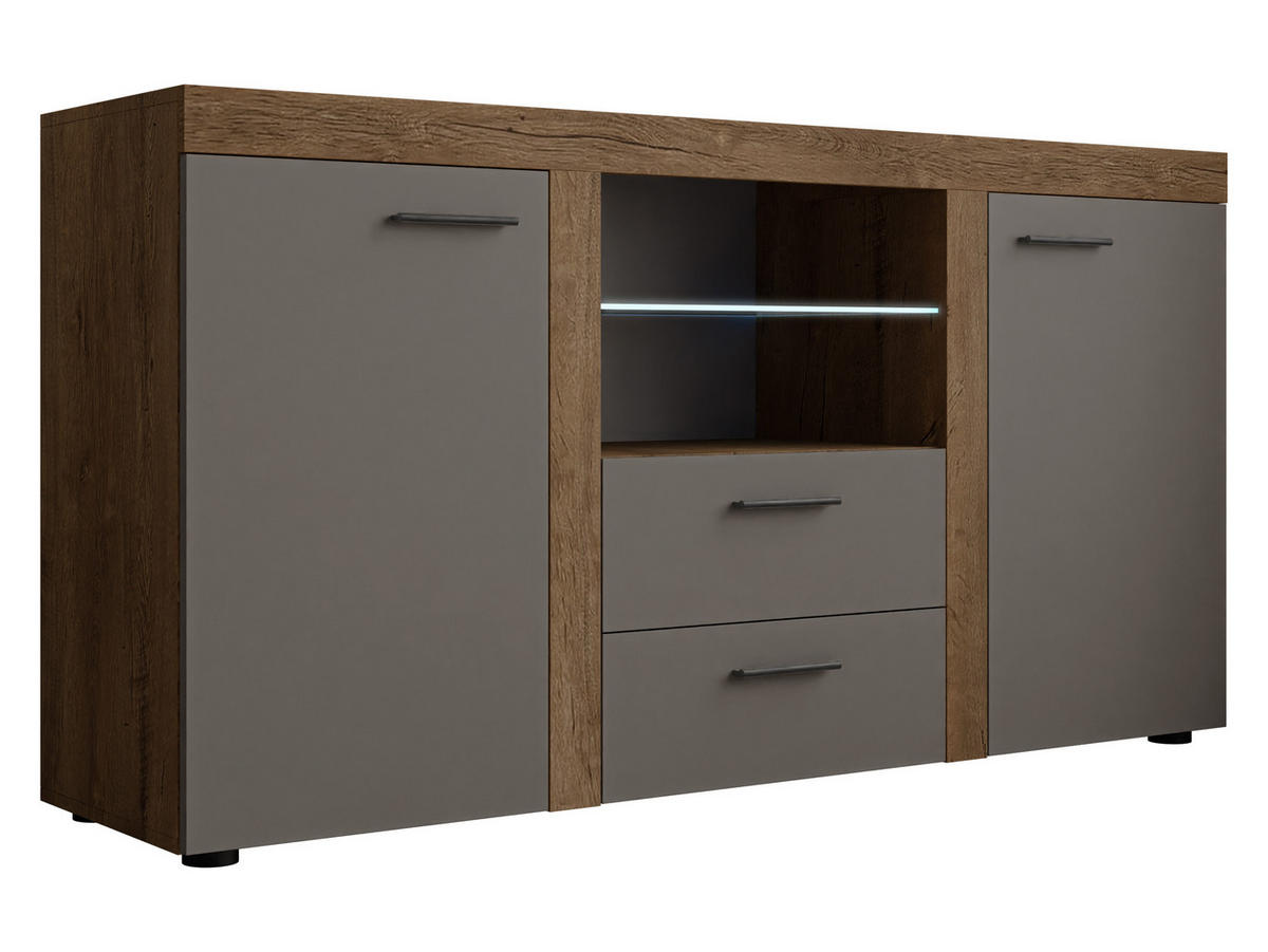 KOMMODE Rumba mit LED Beleuchtung - Eichefarben/Graphitfarben, Holzwerkstoff (156/82/40cm) - MIRJAN24