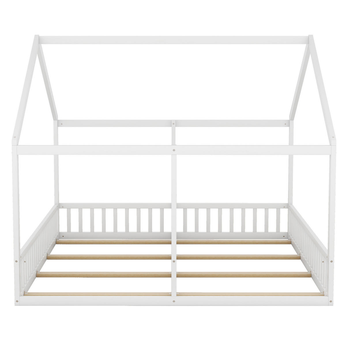 KINDERBETT 90/200 cm 2-in-1 mit Hausdach, Mittelgeländer und Lattenrost, Kiefern /MDF, Weiß - Weiß, Holzwerkstoff (90/200cm) - Redom