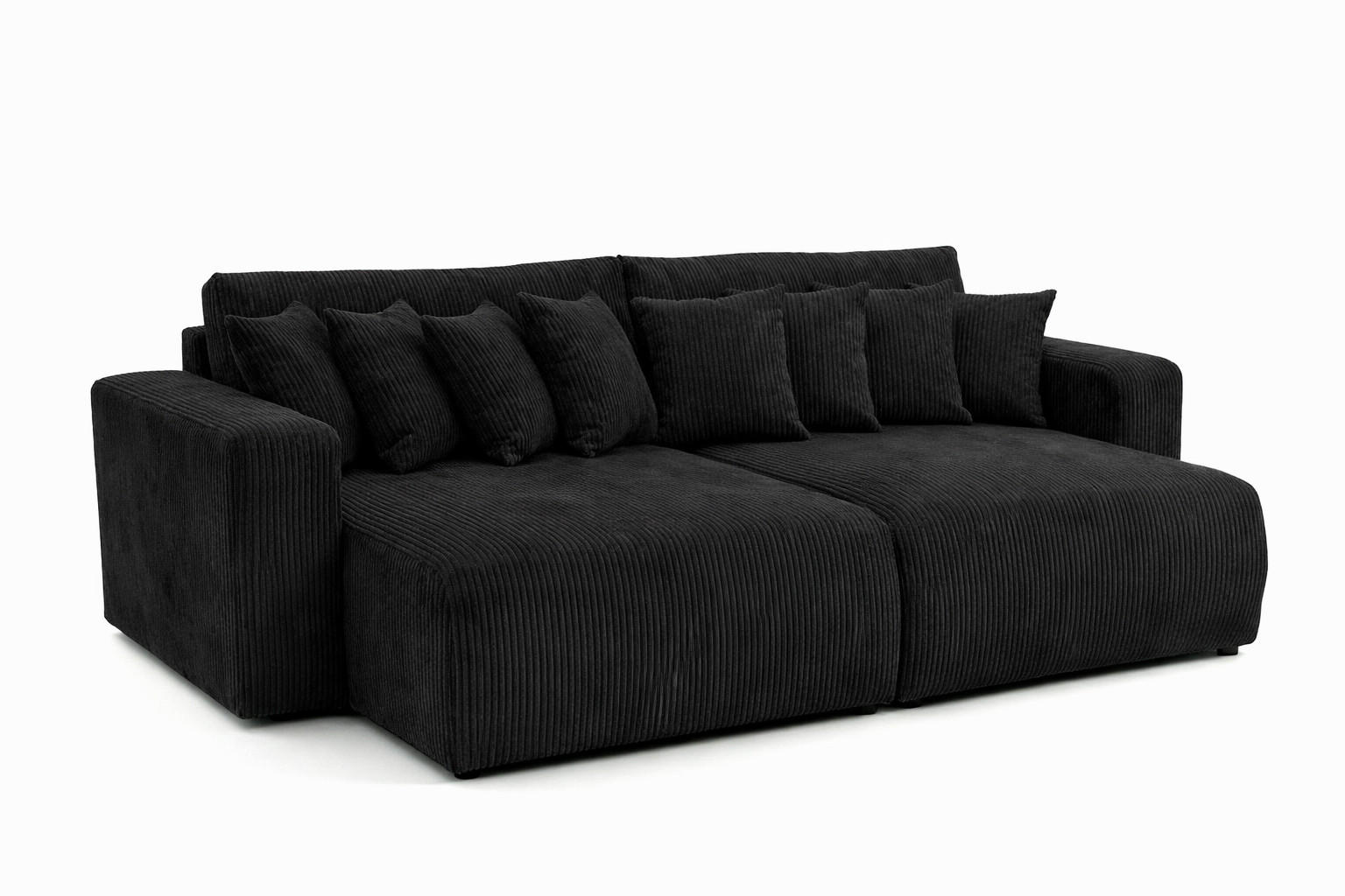 SCHLAFSOFA, Cordstoff Poso, Schwarz, PIANO DOUBLE - Schwarz, Holz (246/83/145cm) - Kaiser Möbel